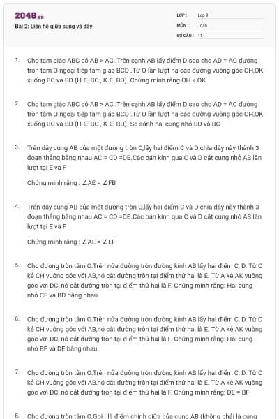 Bài 2: Liên hệ giữa cung và dây