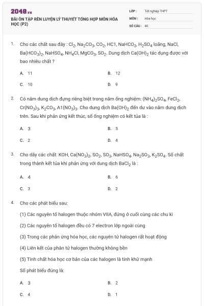 BÀI ÔN TẬP RÈN LUYỆN LÝ THUYẾT TỔNG HỢP MÔN HÓA HỌC (P2)