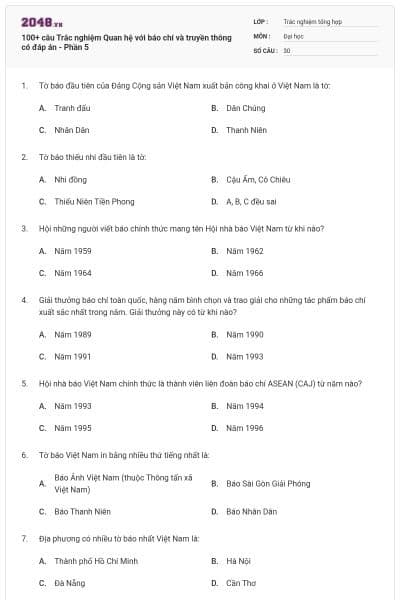 100+ câu Trắc nghiệm Quan hệ với báo chí và truyền thông có đáp án - Phần 5