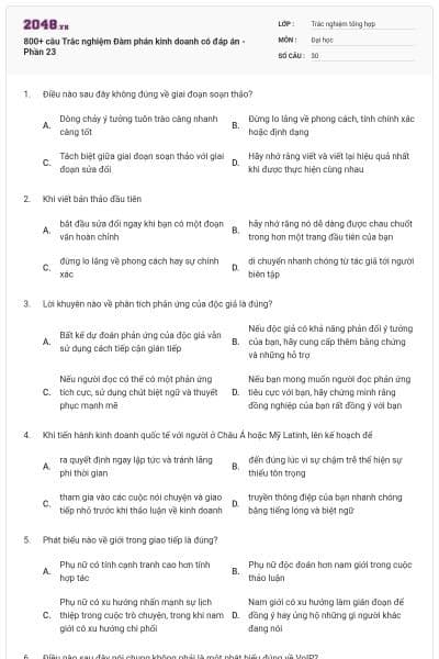 800+ câu Trắc nghiệm Đàm phán kinh doanh có đáp án - Phần 23
