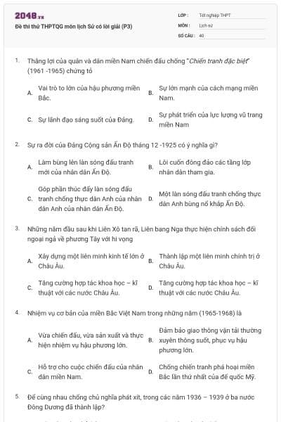 Đề thi thử THPTQG môn lịch Sử có lời giải (P3)