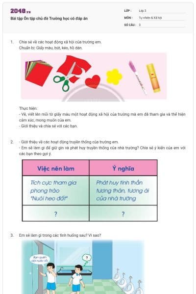 Bài tập Ôn tập chủ đề Trường học có đáp án