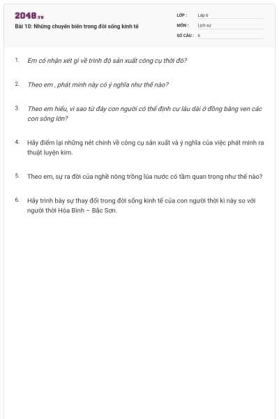 Bài 10: Những chuyển biến trong đời sống kinh tế