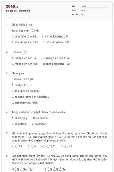 Bài tập cuối chương VII