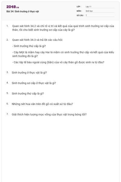 Bài 34: Sinh trưởng ở thực vật
