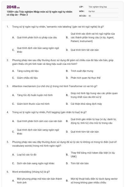 1000+ câu Trắc nghiệm Nhập môn xử lý ngôn ngữ tự nhiên có đáp án - Phần 3