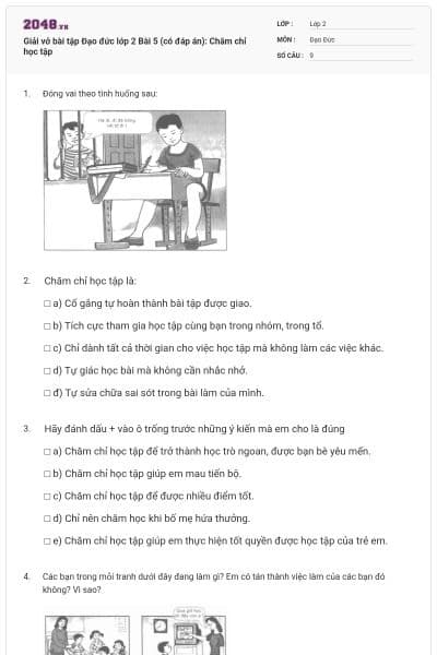 Giải vở bài tập Đạo đức lớp 2 Bài 5 (có đáp án): Chăm chỉ học tập