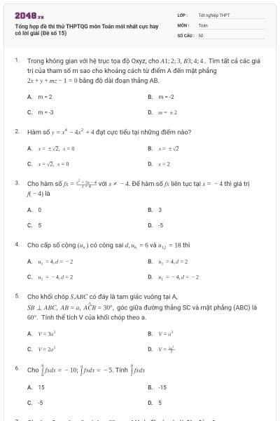 Tổng hợp đề thi thử THPTQG môn Toán mới nhất cực hay có lời giải (Đề số 15)