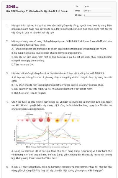 Giải SGK Sinh học 11 Cánh diều Ôn tập chủ đề 4 có đáp án