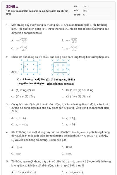 181 Câu trắc nghiệm Cảm ứng từ cực hay có lời giải chi tiết (P1)