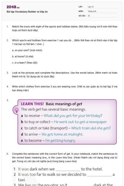 Bài tập Vocabulary Builder có đáp án