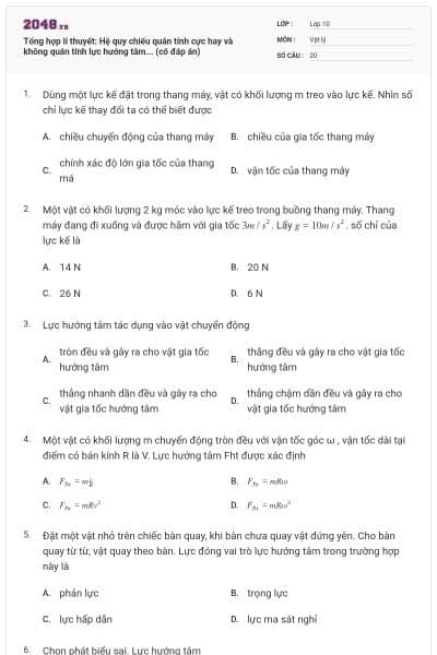 Tổng hợp lí thuyết: Hệ quy chiếu quán tính cực hay và không quán tính lực hướng tâm... (có đáp án)