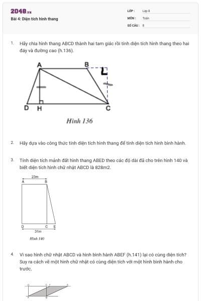 Bài 4: Diện tích hình thang