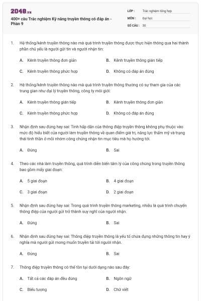 400+ câu Trắc nghiệm Kỹ năng truyền thông có đáp án - Phần 9