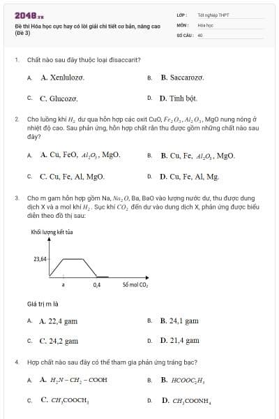 Đề thi Hóa học cực hay có lời giải chi tiết cơ bản, nâng cao (Đề 3)