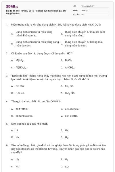 Bộ đề ôn thi THPTQG 2019 Hóa học cực hay có lời giải chi tiết (Đề số 6)