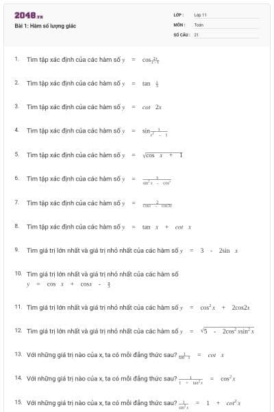 Bài 1: Hàm số lượng giác