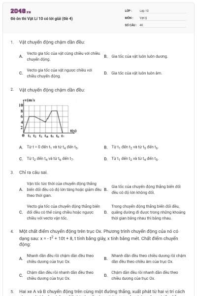 Đề ôn thi Vật Lí 10 có lời giải (Đề 4)