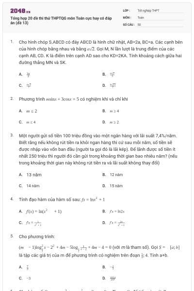 Tổng hợp 20 đề thi thử THPTQG môn Toán cực hay có đáp án (đề 13)