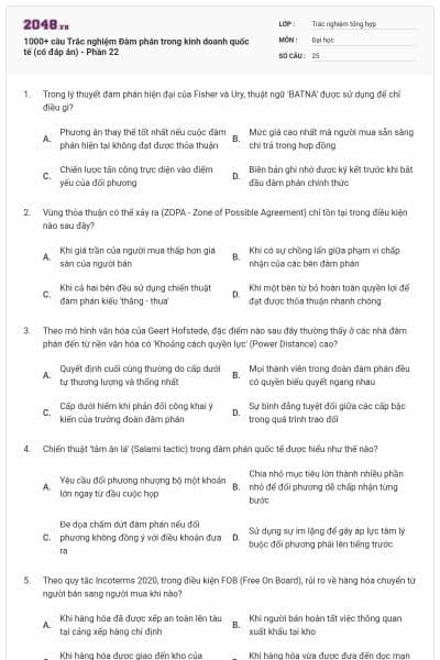 1000+ câu Trắc nghiệm Đàm phán trong kinh doanh quốc tế (có đáp án) - Phần 22