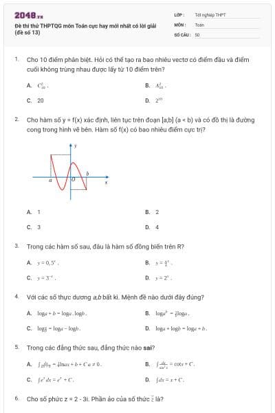 Đè thi thử THPTQG môn Toán cực hay mới nhất có lời giải (đề số 13)