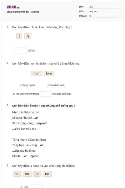 Thực hành chính tả: Hạt mưa