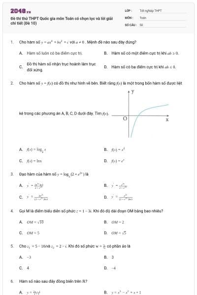Đề thi thử THPT Quốc gia môn Toán có chọn lọc và lời giải chi tiết (Đề 10)