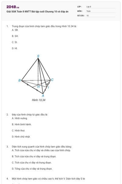 Giải SGK Toán 8 KNTT Bài tập cuối Chương 10 có đáp án
