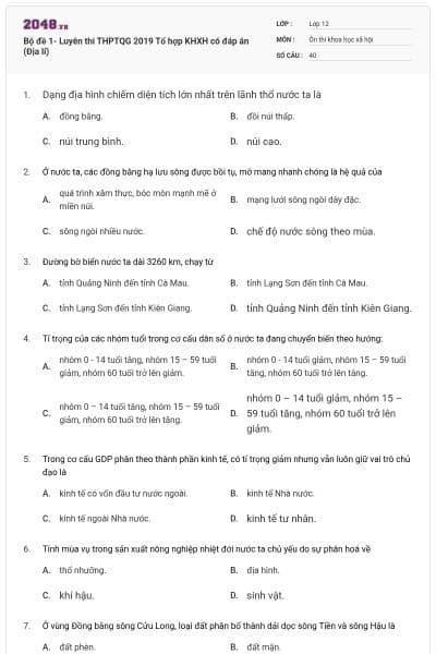 Bộ đề 1- Luyên thi THPTQG 2019 Tổ hợp KHXH có đáp án (Địa lí)