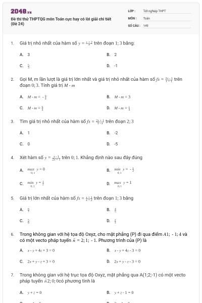 Đề thi thử THPTQG môn Toán cực hay có lời giải chi tiết (Đề 24)