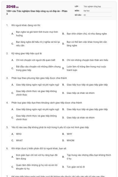 100+ câu Trắc nghiệm Giao tiếp công vụ có đáp án - Phần 3