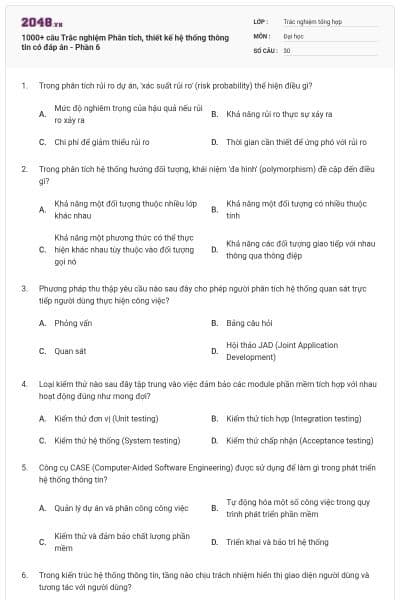 1000+ câu Trắc nghiệm Phân tích, thiết kế hệ thống thông tin có đáp án - Phần 6