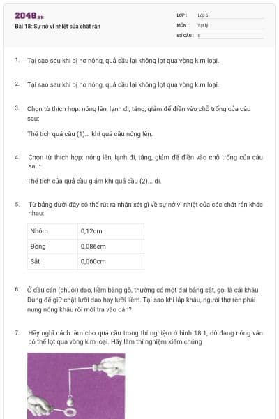 Bài 18: Sự nở vì nhiệt của chất rắn