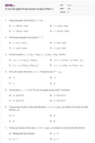 41 câu Trắc nghiệm Ôn tập chương 4 có đáp án (Phần 1)