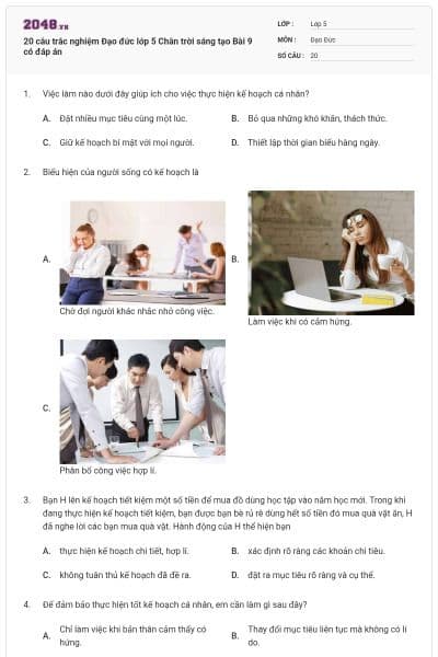 20 câu trắc nghiệm Đạo đức lớp 5 Chân trời sáng tạo Bài 9 có đáp án