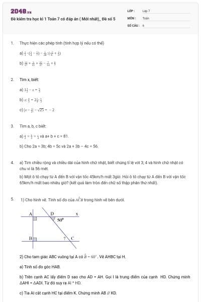 Đề kiểm tra học kì 1 Toán 7 có đáp án ( Mới nhất)_ Đề số 5