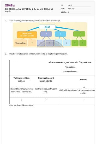 Giải SGK Khoa học 5 CTST Bài 5: Ôn tập chủ đề Chất có đáp án