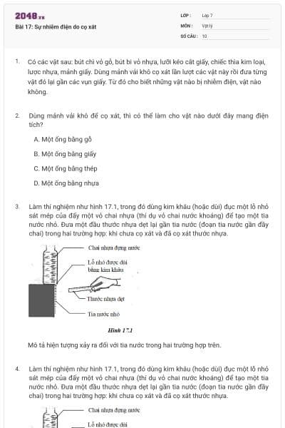 Bài 17: Sự nhiễm điện do cọ xát