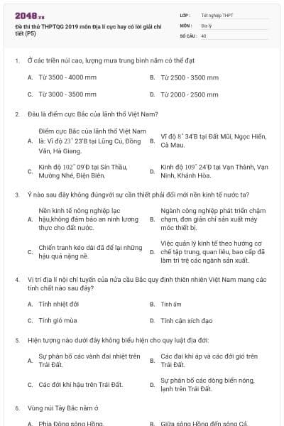 Đề thi thử THPTQG 2019 môn Địa lí cực hay có lời giải chi tiết (P5)