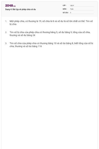 Dạng 4: Bài tập về phép chia có dư
