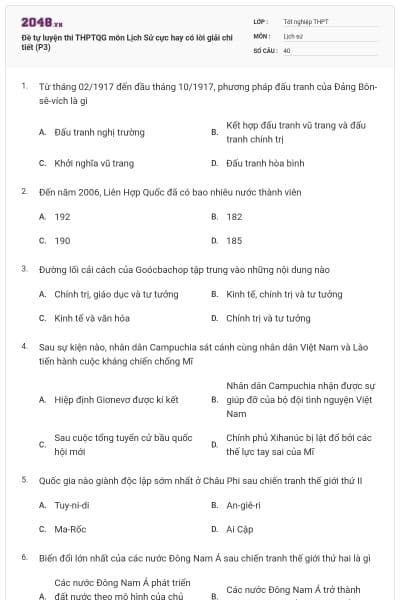 Đề tự luyện thi THPTQG môn Lịch Sử cực hay có lời giải chi tiết (P3)