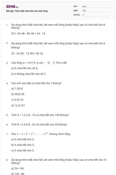 Bài tập: Tính chất chia hết của một tổng
