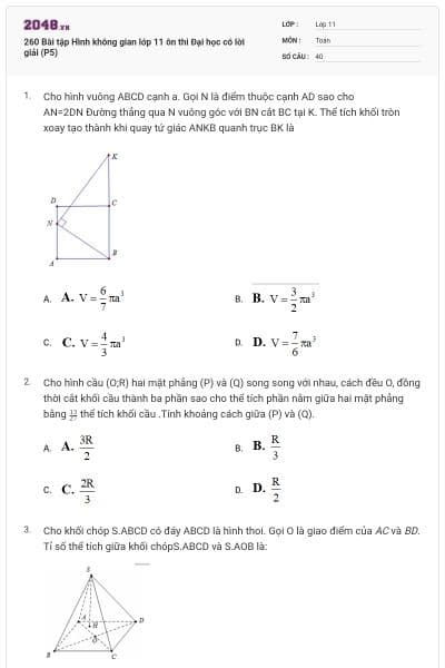 260 Bài tập Hình không gian lớp 11 ôn thi Đại học có lời giải (P5)