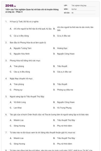 100+ câu Trắc nghiệm Quan hệ với báo chí và truyền thông có đáp án - Phần 4