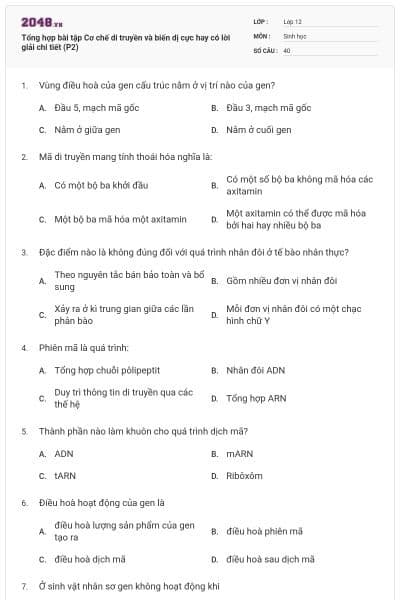 Tổng hợp bài tập Cơ chế di truyền và biến dị cực hay có lời giải chi tiết (P2)