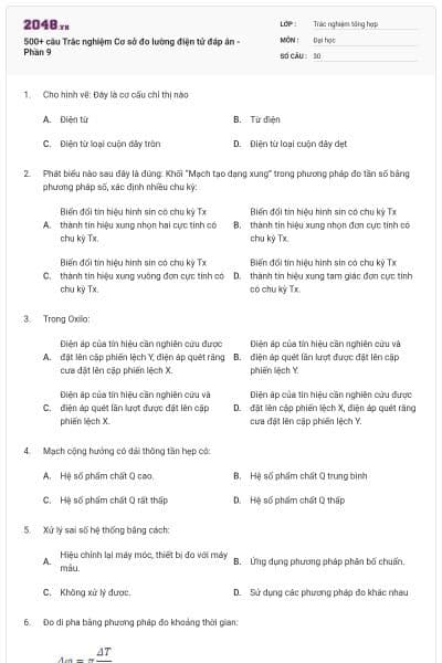500+ câu Trắc nghiệm Cơ sở đo lường điện tử đáp án - Phần 9