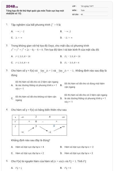 Tổng hợp đề thi thử thpt quốc gia môn Toán cực hay mới nhất(Đề số 10)