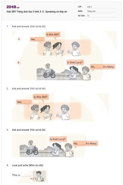 Giải SBT Tiếng Anh lớp 3 Unit 3: C. Speaking có đáp án