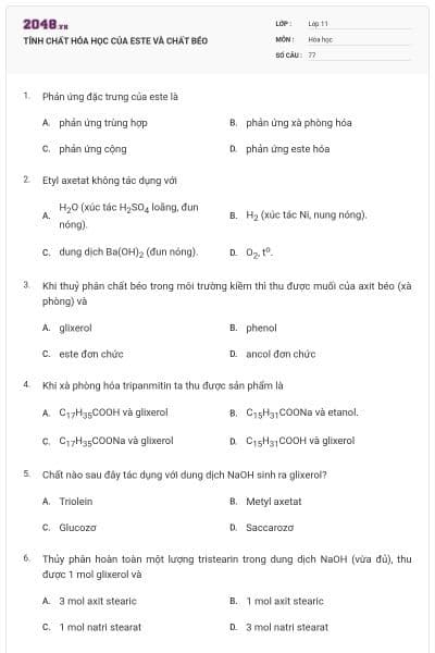 TÍNH CHẤT HÓA HỌC CỦA ESTE VÀ CHẤT BÉO
