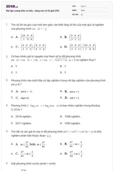 Bài tập Lượng Giác cơ bản , nâng cao có lời giải (P6)